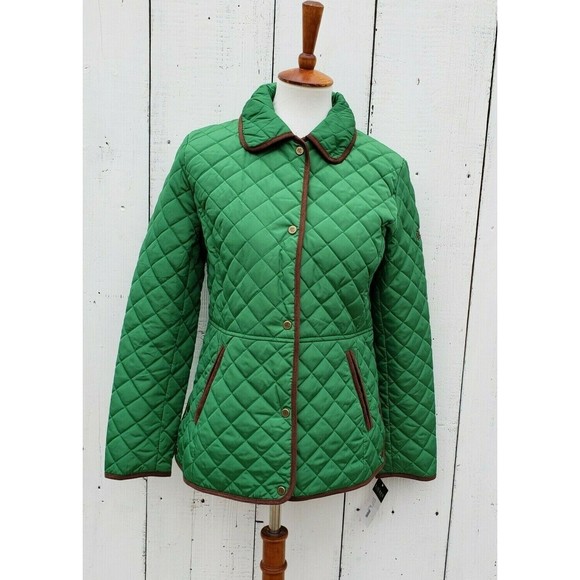 LAURE RALPH LAUREN Women's Sz Small Stem Green Brown Diamond Quilted Jacket Coat - Picture 2 of 8